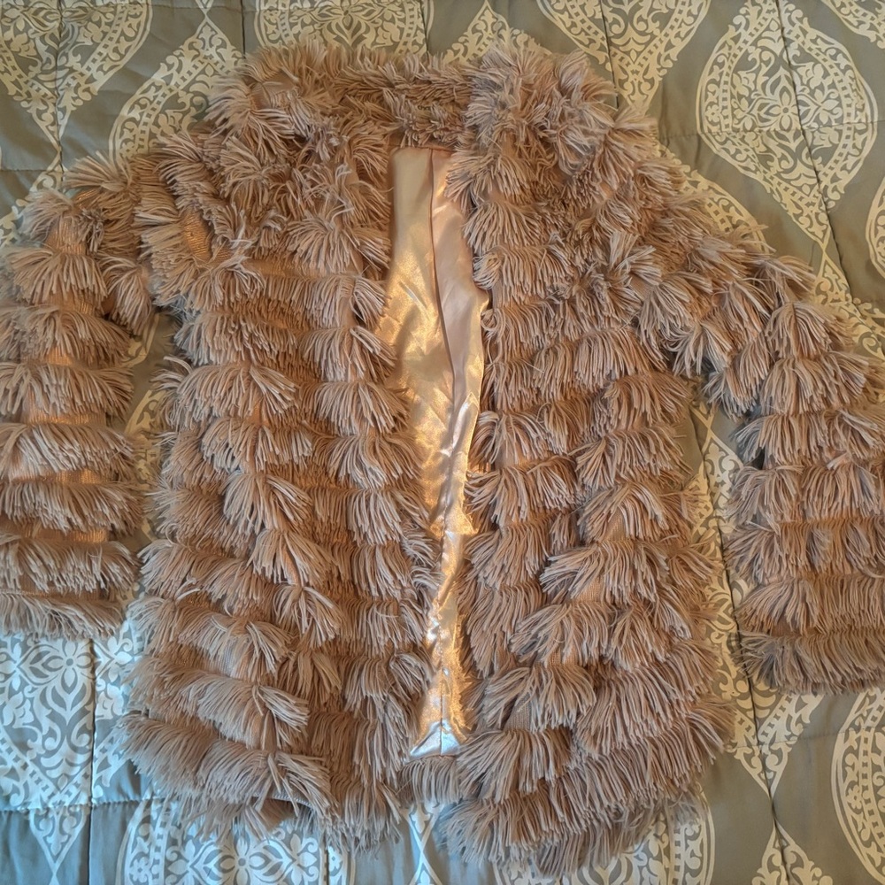 Faux Fur light Pink Women's Jacket - Stylish Layering Coat